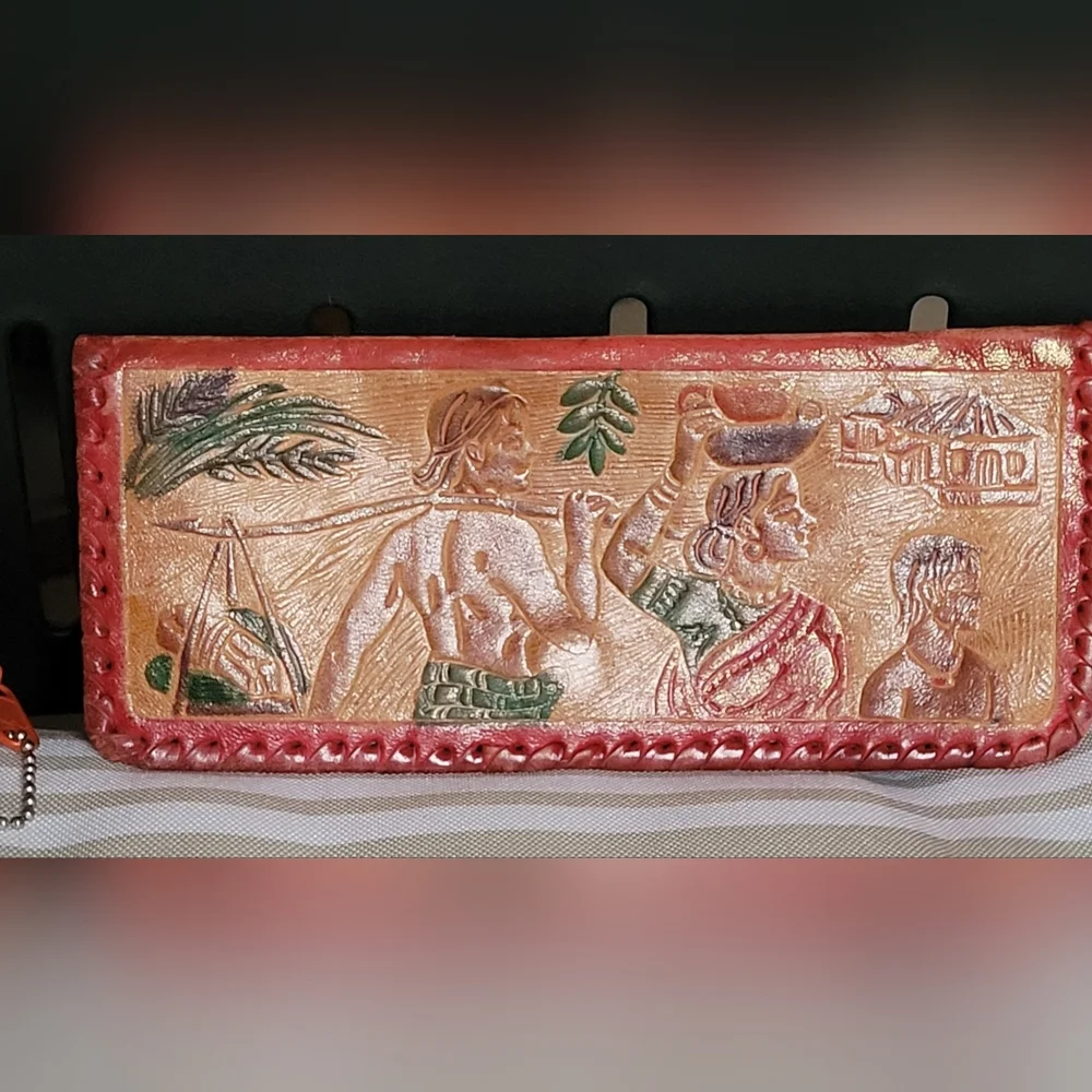 Vtg Handcrafted Tooled Gen.Leather Eyeglass Case/Wallet and Camel Coin-Key P…